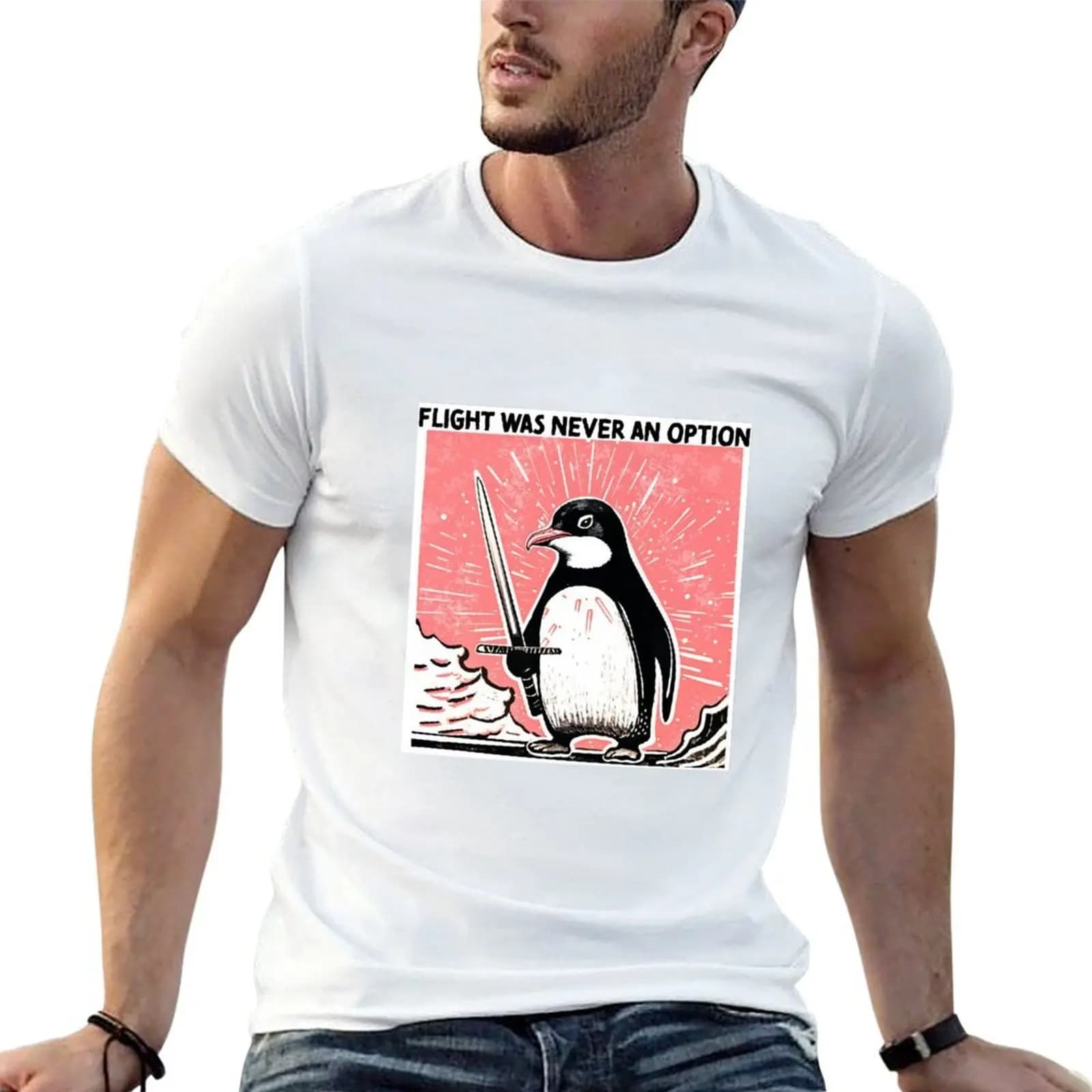 Penguin with sword, flight was never an option T-Shirt oversized t shirt gifts for boyfriend mens funny t shirts