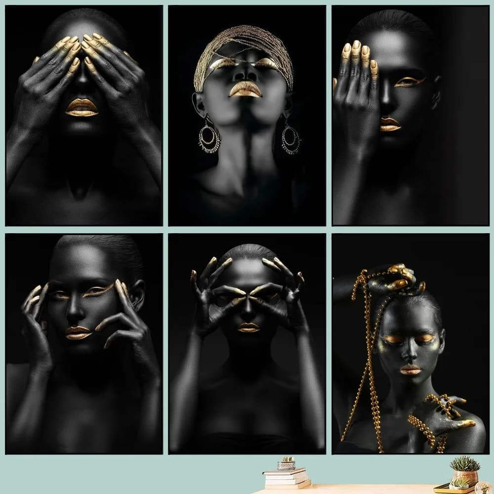 Black Skin Woman Golden Makeup Poster DIY Vintage Movie Poster Wall Art Painting Study Stickers Big Szie Wall Painting