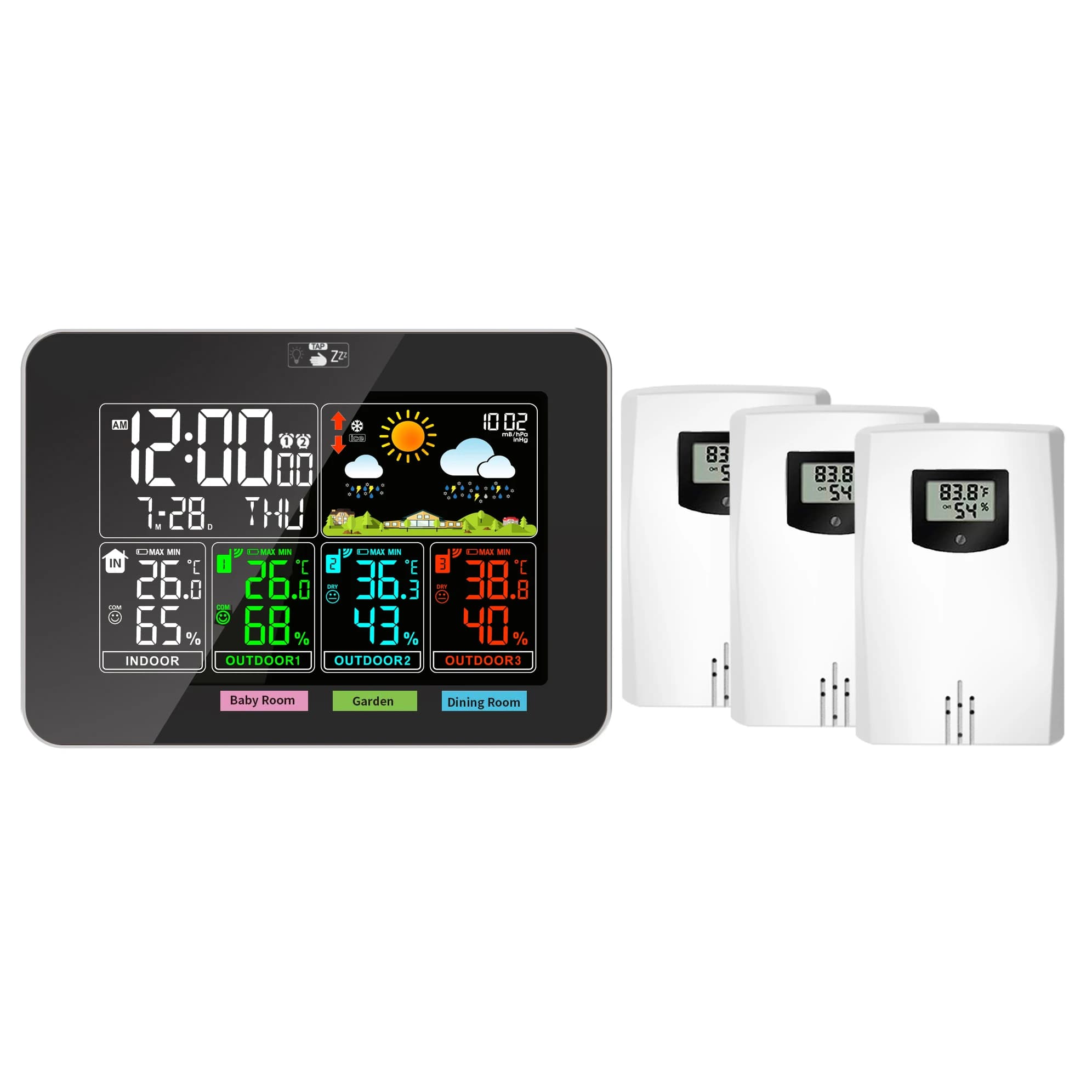 Weather Stations Wireless Indoor Outdoor Temperature Humidity VA Color Display Weather Forecast 3 Extra Temperature Sensors