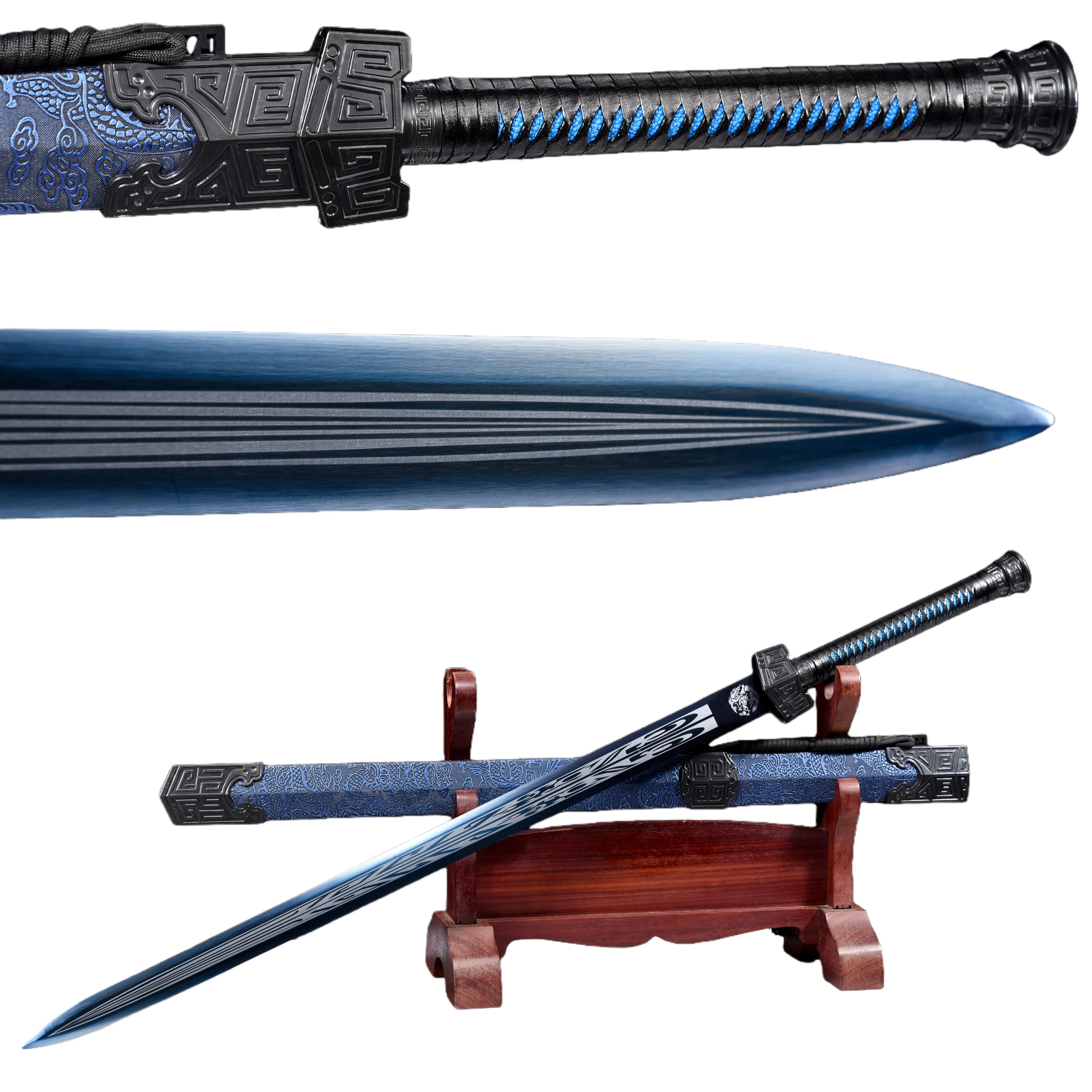 Chinese Blue Dragon samurai Sword carbon steel blade sharp Medieval battle preparation katana Ninja Full handle weapons, Royal