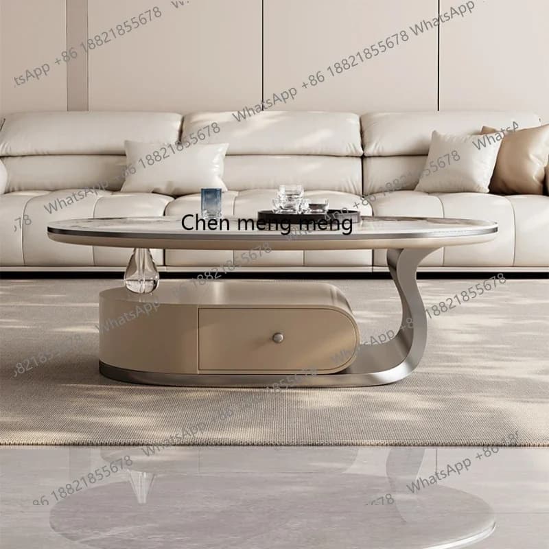 Modern Oval with Drawer Stone Plate Coffee Table Side Table TV Cabinet Simple Combination