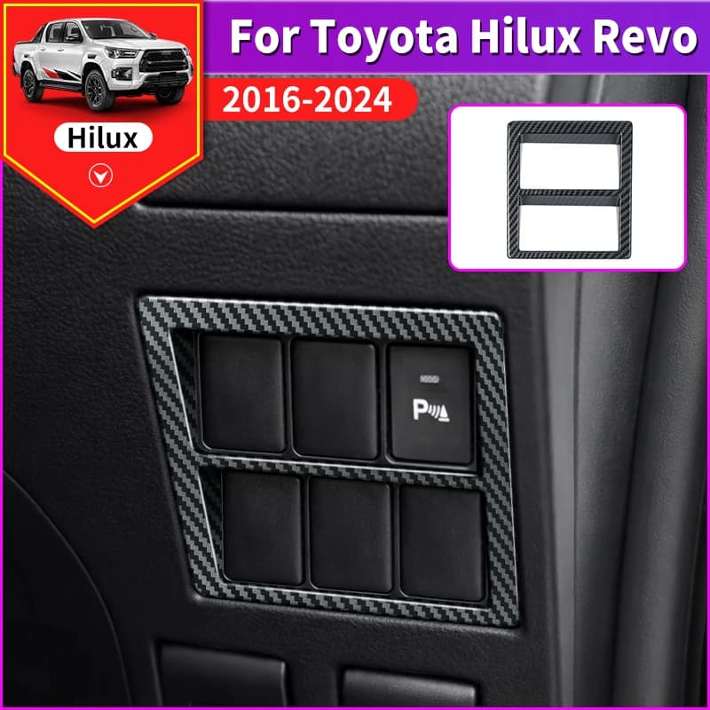 For 2016-2024 Toyota Hilux Pickup Truck Headlight Adjustment Decorative Frame Carbon Fiber Texture ABS Material Trim Bezel Cover