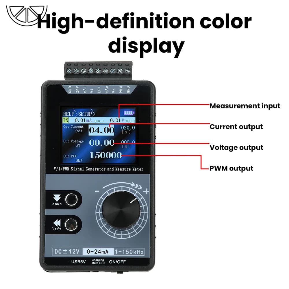 PWM Signal Generator 2‑inch Colour Screen Type‑C Port 0‑20mA 4‑20mA 0‑10V Current Voltage Simulator Calibrator for PLC Debug