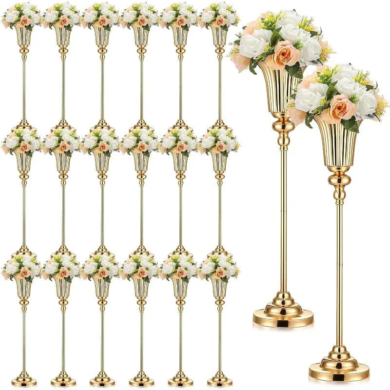 10 Pcs Gold Flower Vase For Wedding Centerpiece Decorative Tabletop Metal Trumpet Floral Stand For Event Party Decoraiton