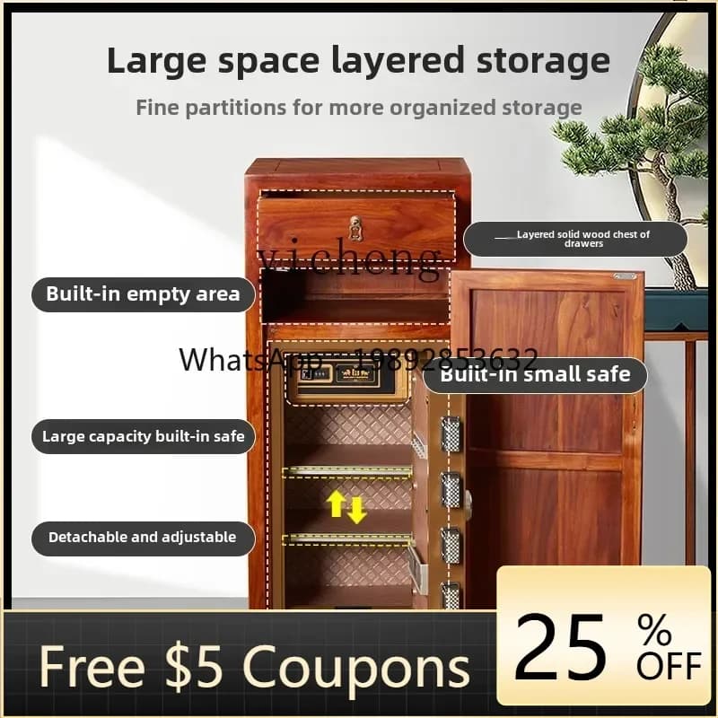 all solid wood bedside table household bedroom with fingerprint lock simple drawer storage cabinet