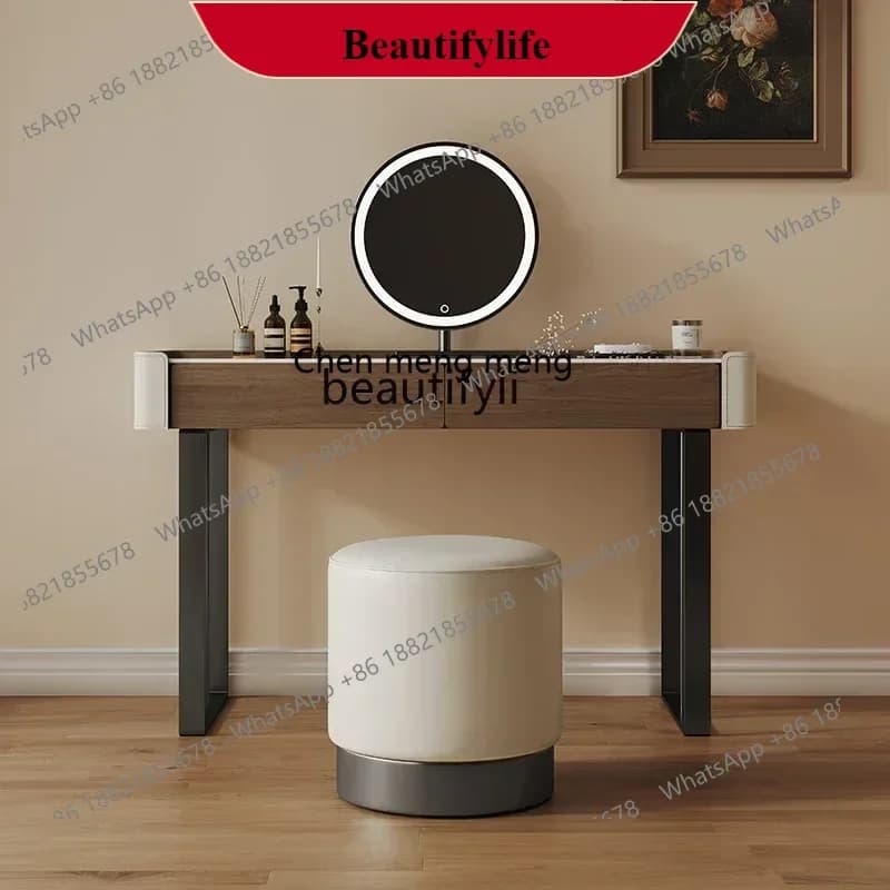 G153 S Italian minimalist rock slab dresser bedroom saddle leather solid wood makeup table light luxury makeup table