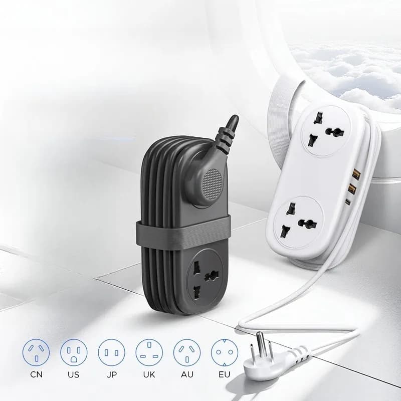 Universal Power Strip Electrical US Plug with 1.35m Extension Cord 2AC 2 USB 1 Type C Port Travel Adapter Network Filter