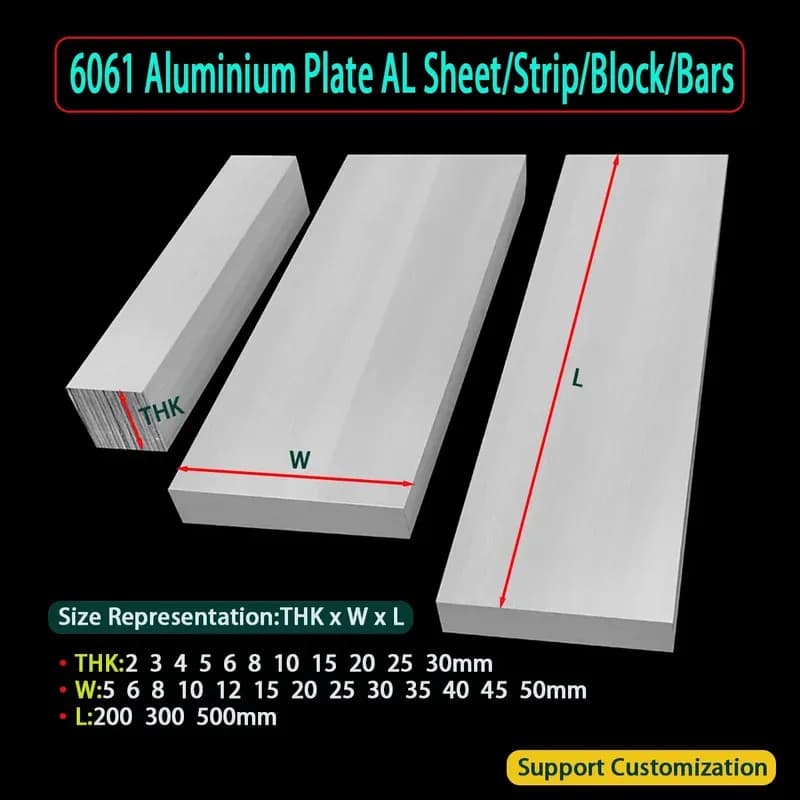 6061 Aluminum Flat Bar Strip Plate 2-25mm Thick 200-500mm Long For CNC Metal Machining DIY