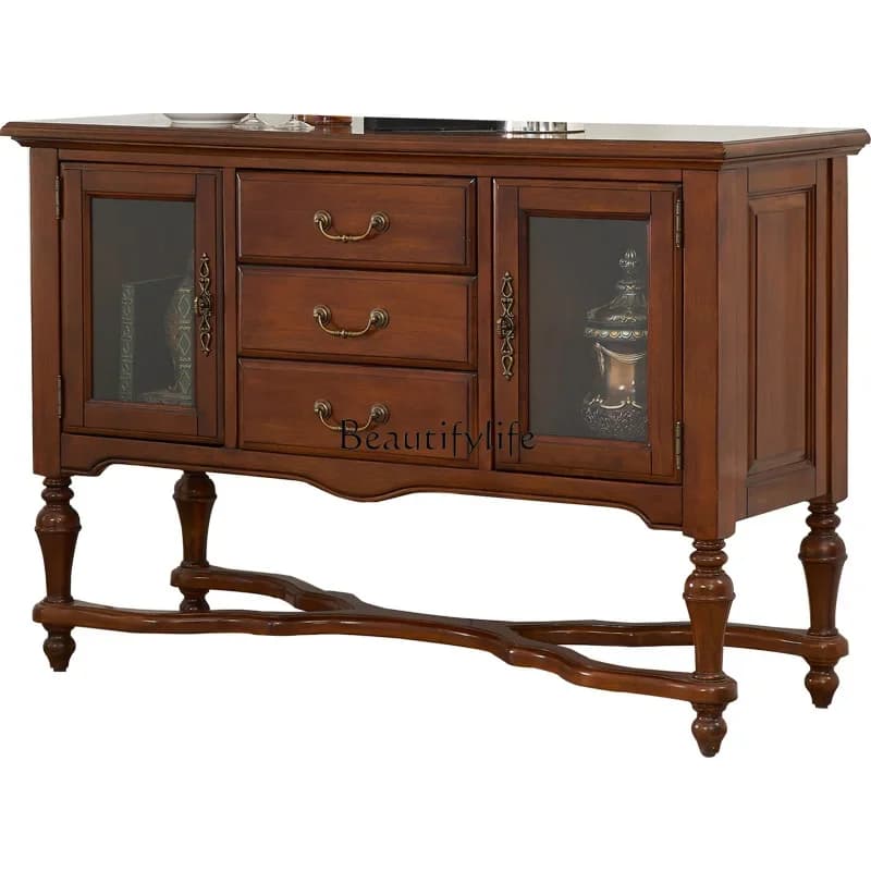 yj9  American-style Solid Wood Sideboard Storage Cabinet for Dining Room European-style Tea Cabinet Wall-mounted Storage