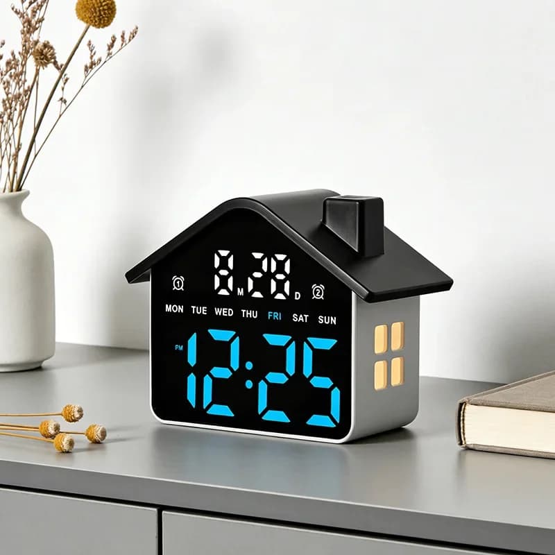 LED House-Shaped Alarm Clock-RGB Nightlight & Digital Alarm Clock,Multifunctional Desk Timer for Bedroom,Minimalist Modern Decor
