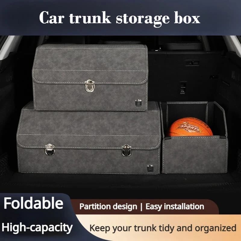 Luxury Suede Leather Car Trunk Storage Box Large Capacity Foldable Trunk Organizer Trunk Accessories Car Interior Storage Box