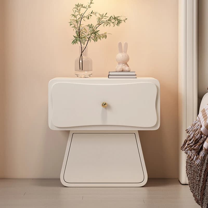LTT minimalist cream style solid wood bedside table simple modern light luxury small locker