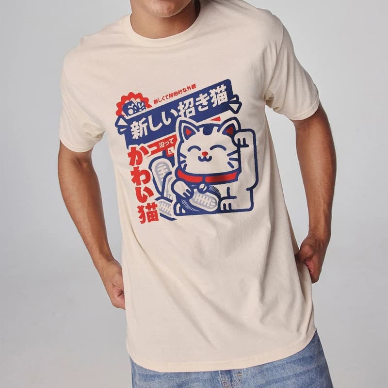 Cute Cat Graphic Tops Kawaii Anime Printed Cotton T-Shirt Soft & Breathable Round Neck Short Sleeve Tee Unisex Harajuku Style
