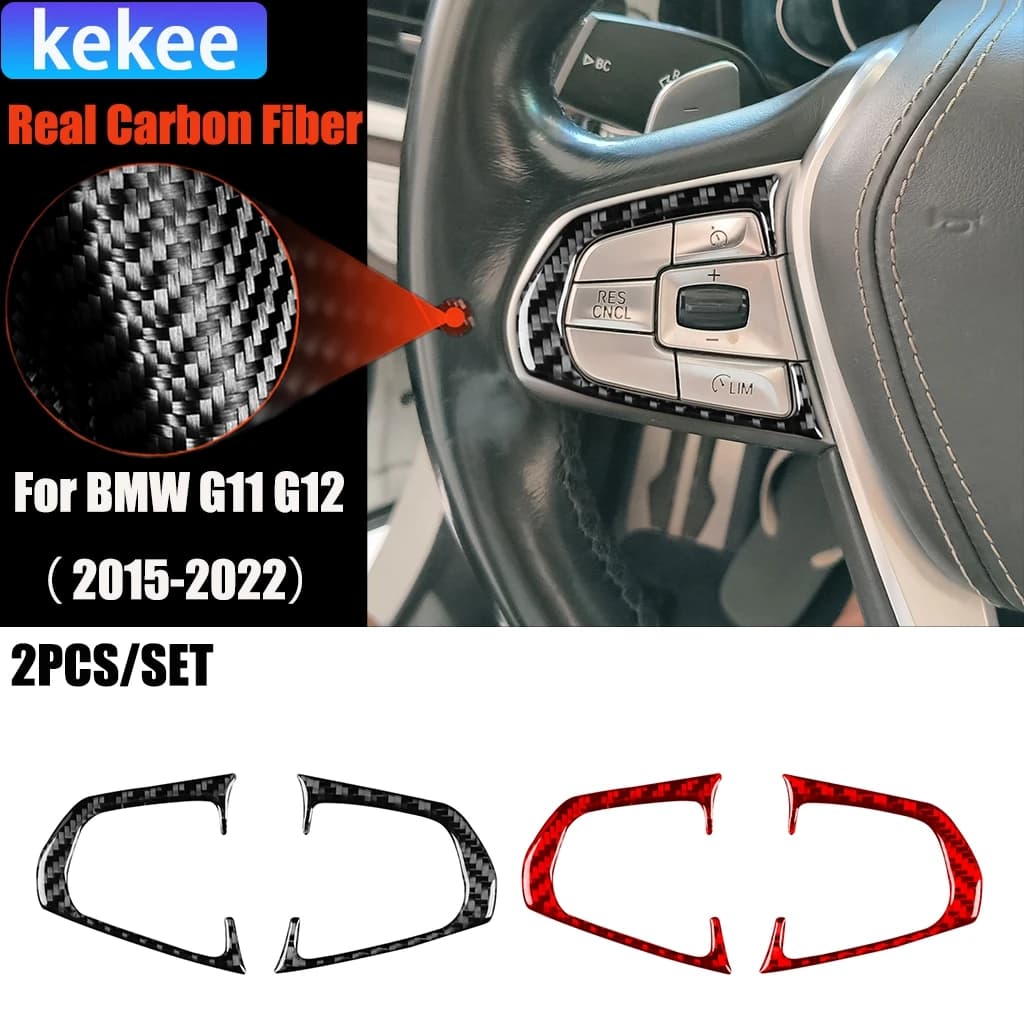 Carbon Fiber Car Accessories Driver Wheel Button Modified Interior Trim Cover Soft Sticker For BMW 7 Series G11 G12 2015-2022