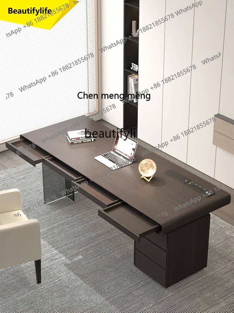 E153  Italian Minimalist Desk Modern Adult Study Room Large Solid Wood Office Desk Designer Drawer High-End Computer Desk