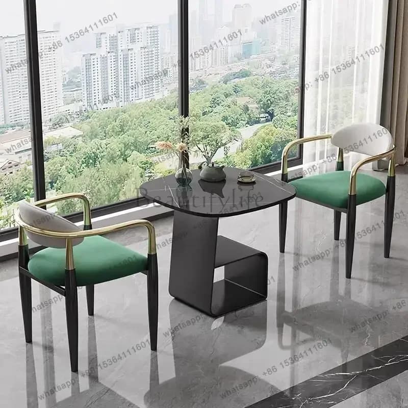 YJ Small round table reception negotiation tables and chairs Leisure hotel Nordic light luxury reception one table and two chair