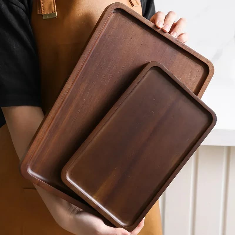 Household, solid wood rectangular tray, wooden cup holder, water cup, teacup tray, dining tray holder.
