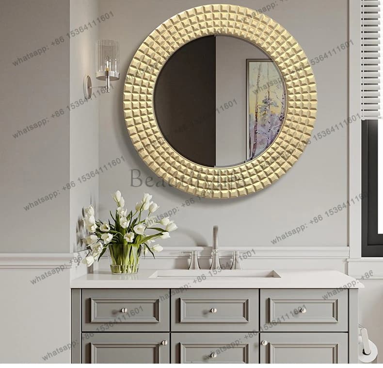 French round makeup mirror modern art style bathroom mirror for home use