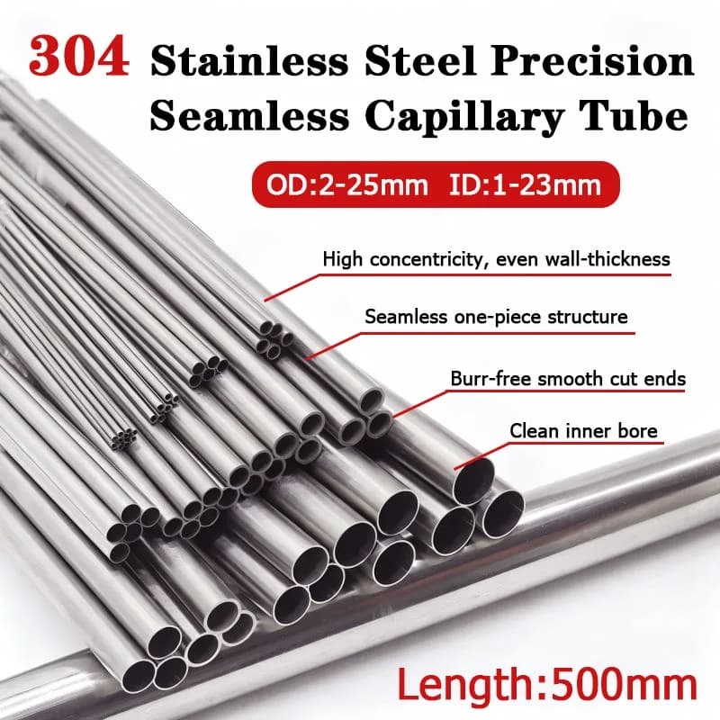 2pcs 304 Stainless Steel Seamless Round Tubing OD 2/3/4/5/6/7/8/9/10/11/12-25mm Length 500mm Seamless Straight Pipe Tube трубка