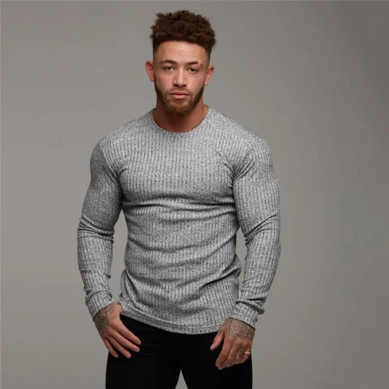 2023 Autumn Fashion Men's T-shirt Sweater O-Neck Slim Fit Knittwear Mens Long Sleeve Pullovers Tshirts Men Fitness Pull Homme