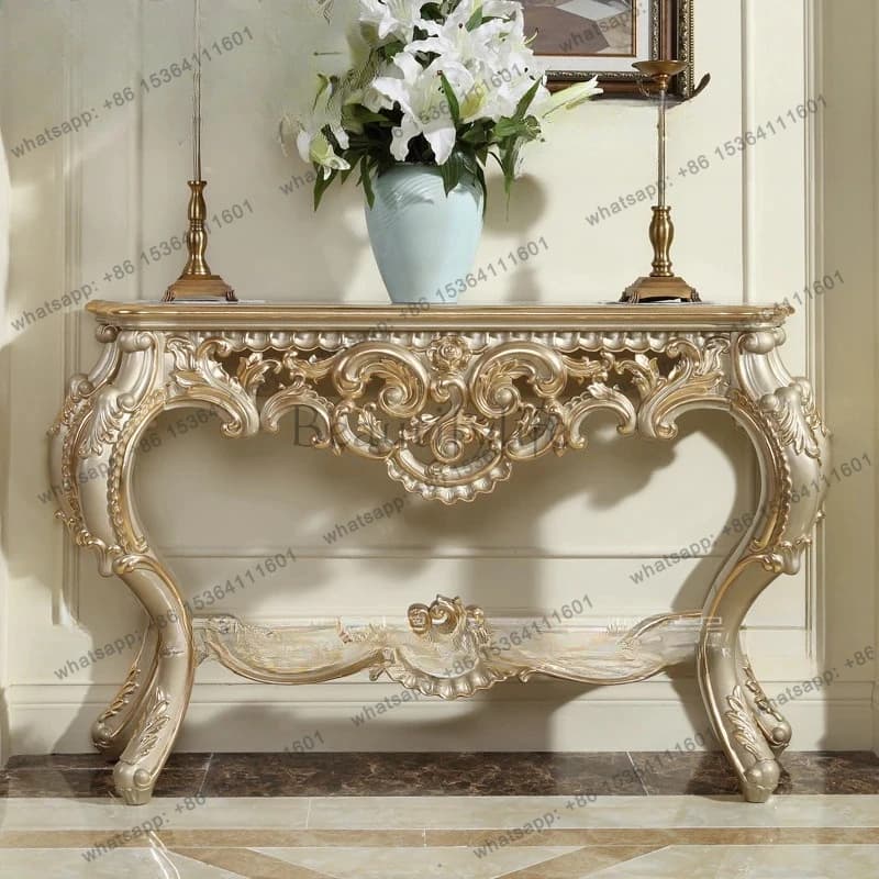 European cream style solid wood porch table villa small apartment decorative rack