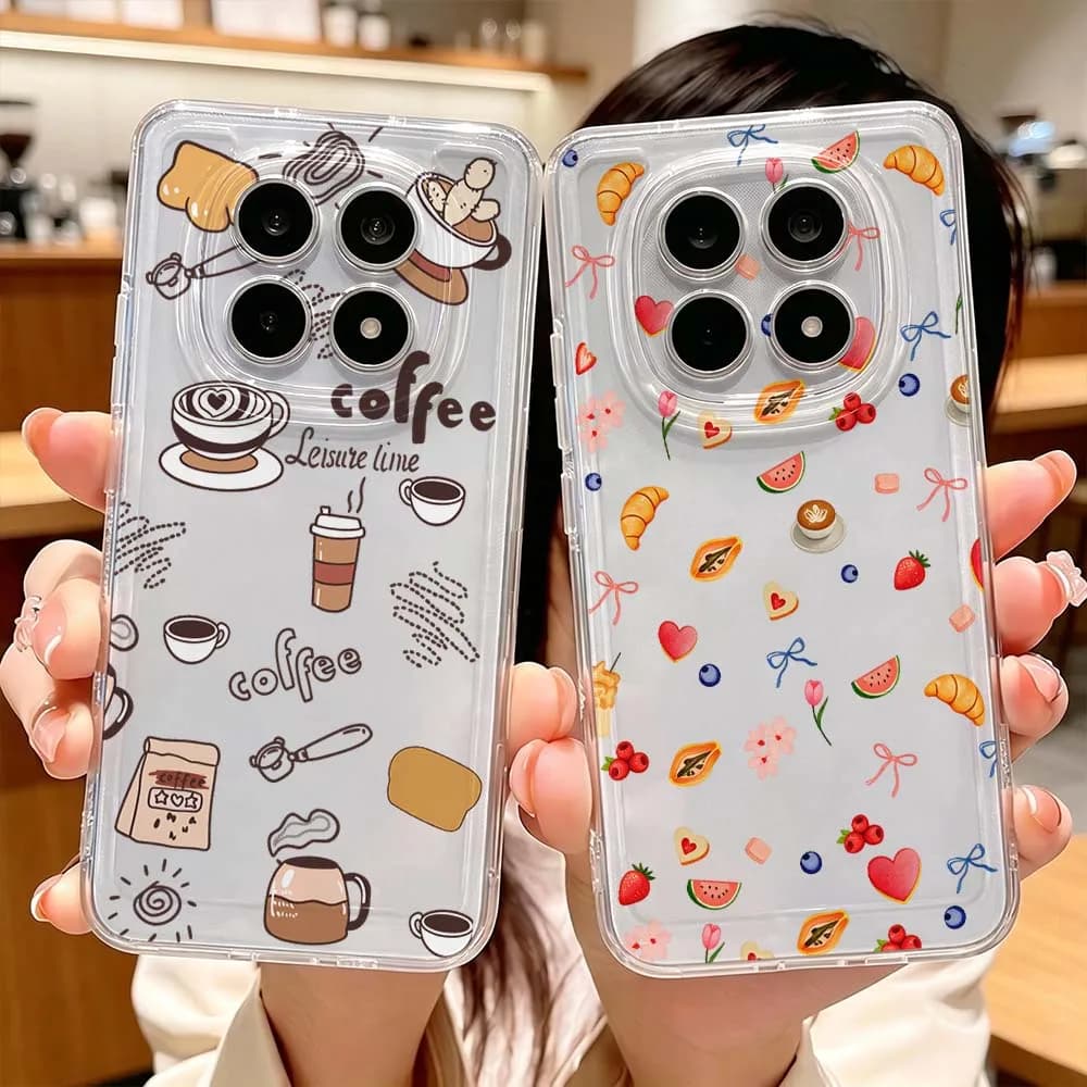 Minimalist Coffee Pattern Phone Case For Xiaomi Redmi Note 15 14 13 12 11E 9 Pro Pro+ 4G 5G Protective Transparent Cover