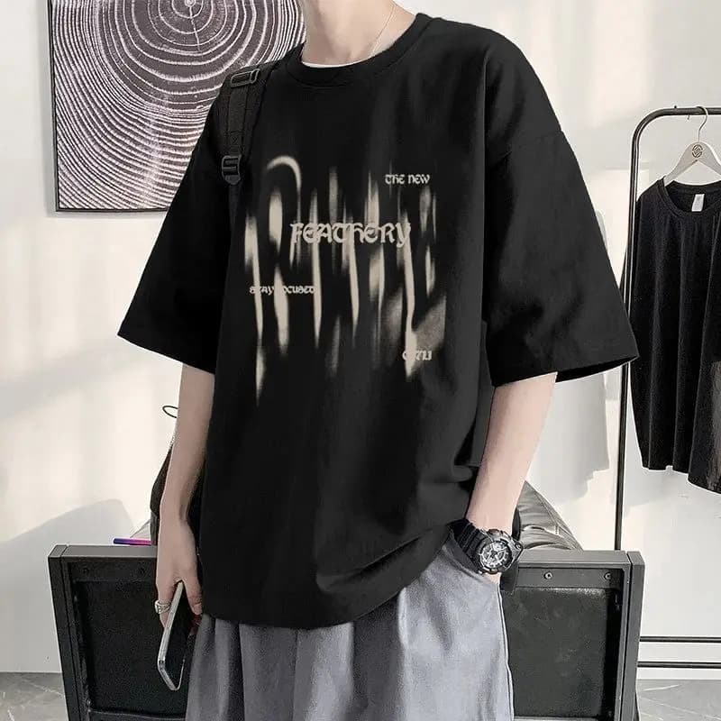 Summer Letter Print Men O Neck Short Sleeve T Shirts Teenager Korean Fashion Casual All-match 2xl Oversized Clothing Black White