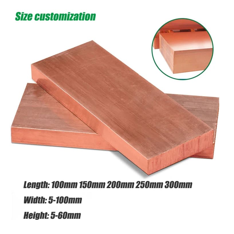 Length100-300mm Pure Copper Flat Copper Square Rod Pure Copper Plate DIY Material Thickness 5-100mmmm