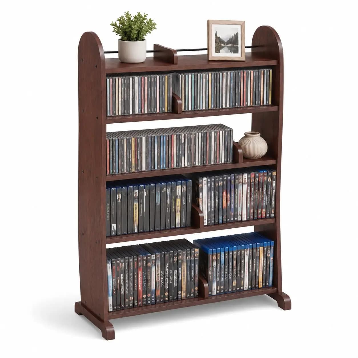 DVD Storage Cabinet, 5-Tier DVD Shelf and CD Rack, Walnut