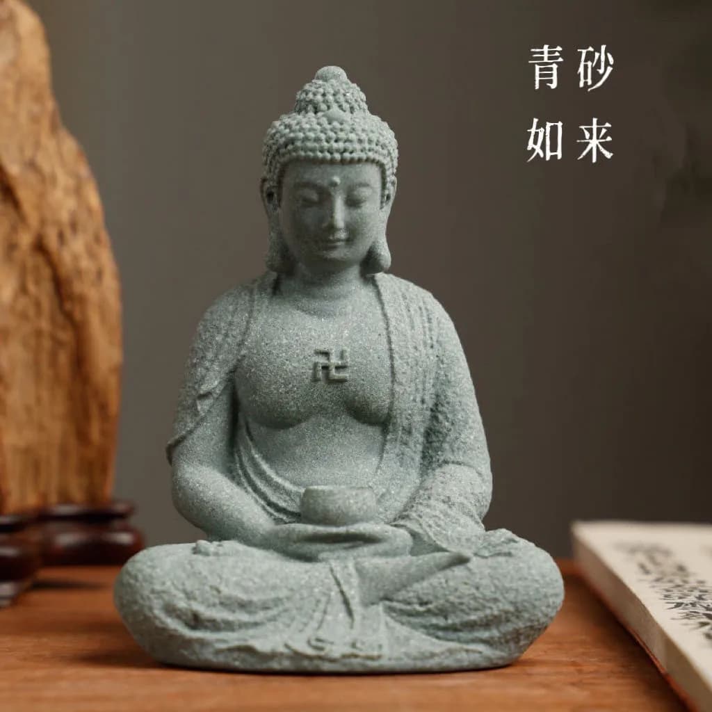 Cz green sand tathagata sakyamuni zen buddha statue ornament craft fish tank landscaping chinoiserie desktop home tea pet