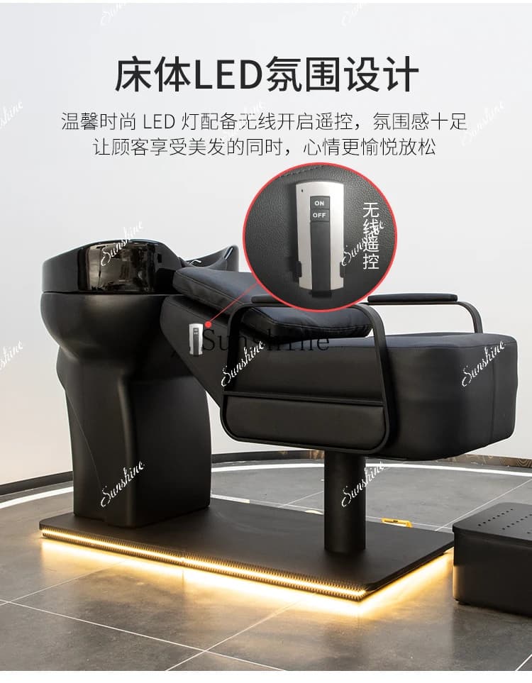 Barber shop shampoo bed hair salon special semi-reclining high-end stainless steel ceramic deep basin FT