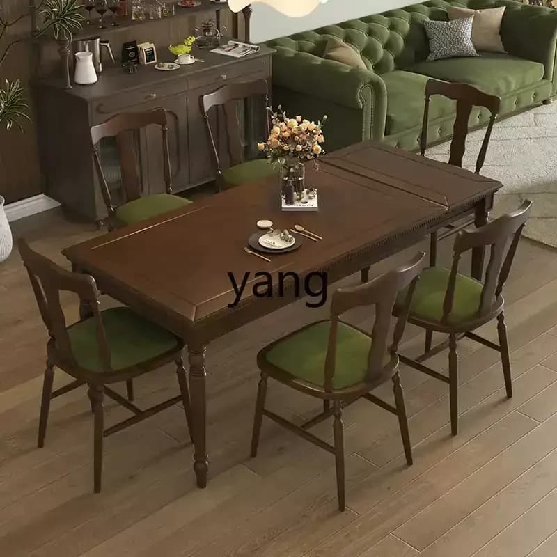 LH rectangular retractable all solid wood dining table retro folding home dining table