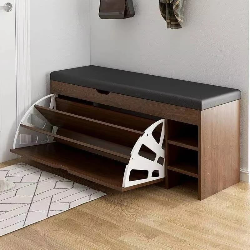 Household porch shoe changing stool with built-in shoe cabinet and seat, with upholstered
