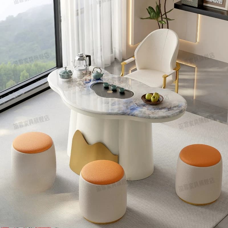CX cream wind supercrystalline stone balcony tea table and chair combination light luxury modern high sense