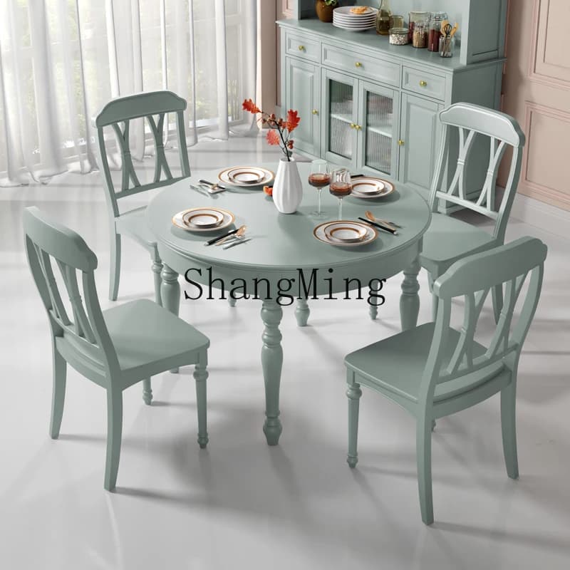 CL wood cream wind small round table household round dining table chair combination is simple