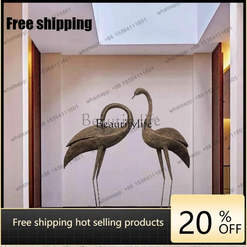 JJ Redcrowned crane hotel lobby sculpture villa foyer welcome decoration outdoor large floor ornament