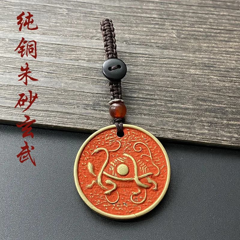 Five Elements Jewelry: Deficiency Replenishing Pure Copper Cinnabar Basalt Pendant, Water Element Keychain N