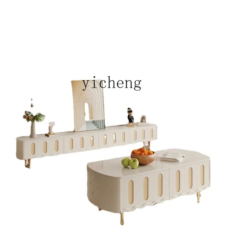 ZZ Zf TV Cabinet French Modern Minimalist Living Room Home Solid Wood Floor TV Stand Coffee Table