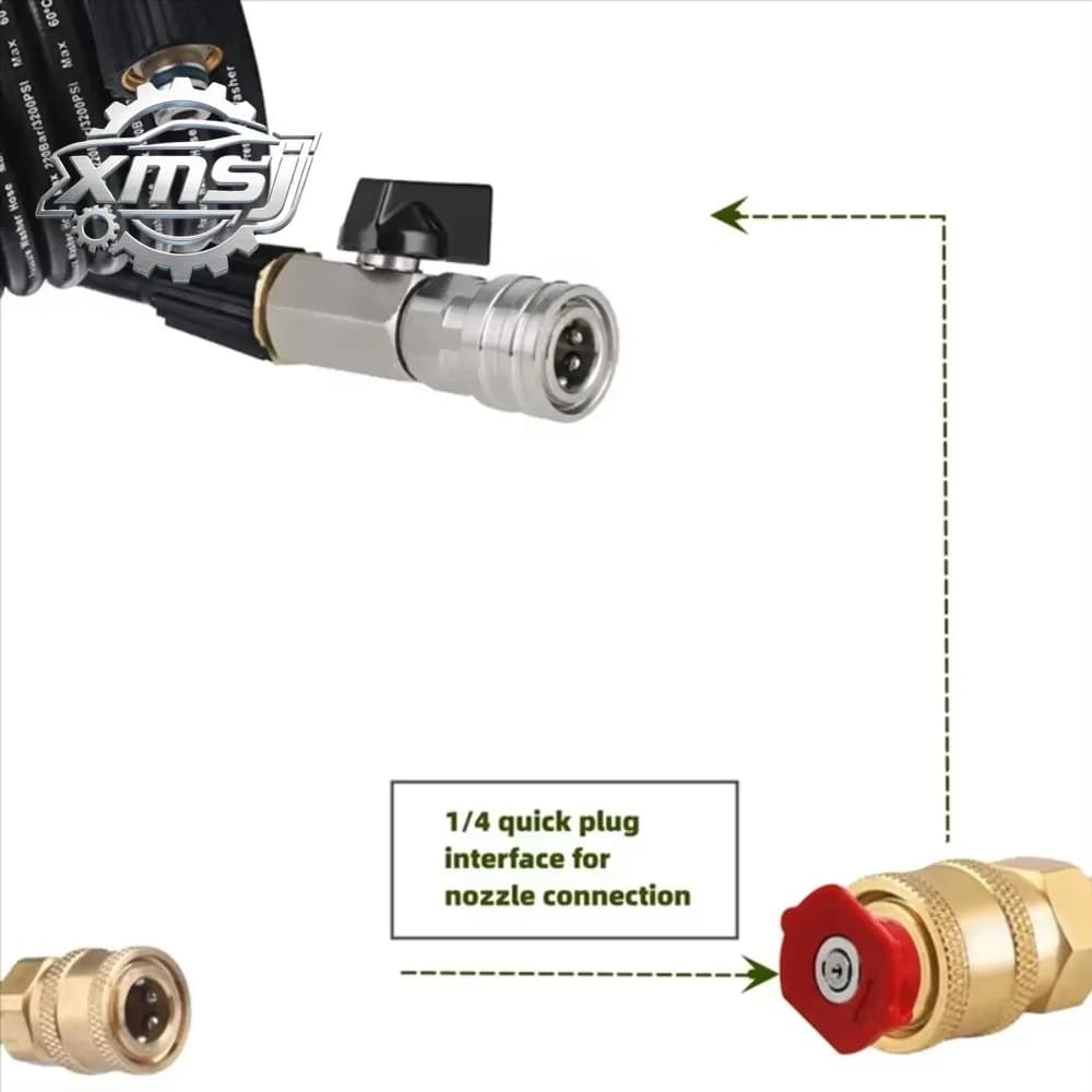 Kit  interruptor  válvula  bola  alta presión  conexión rápida para manguera  lavadora eléctrica, conector  1/4" y M22  14Mm con