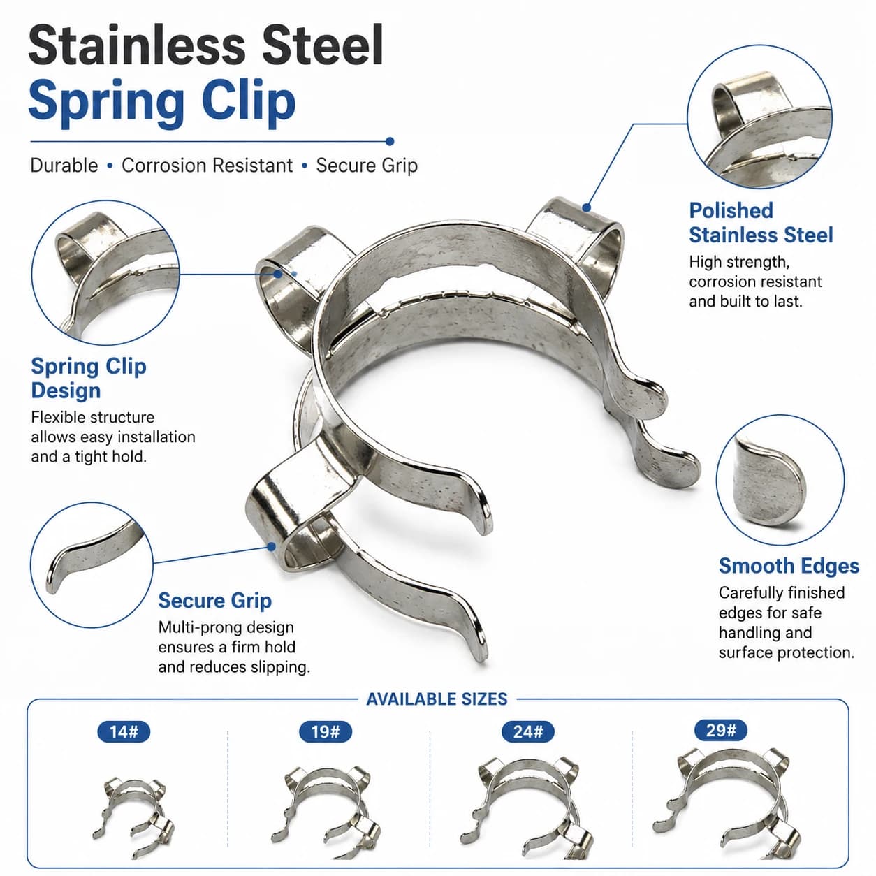 2-10Pcs 14/19/24/29# Stainlesss Steel Cone Clamp Set, Laboratory Glassware Clip for Condenser, Flask, Adapter Support