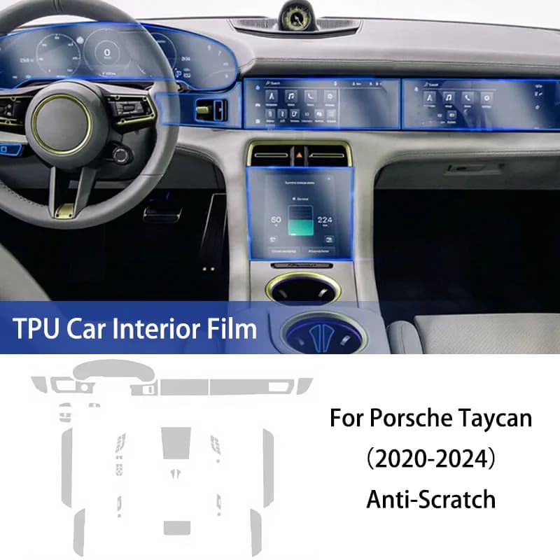 Car Interior TPU Protective Film for Porsche Taycan 2020-2024 Auto Center Console Navigation Screen Anti-Scratch Sticker Decor