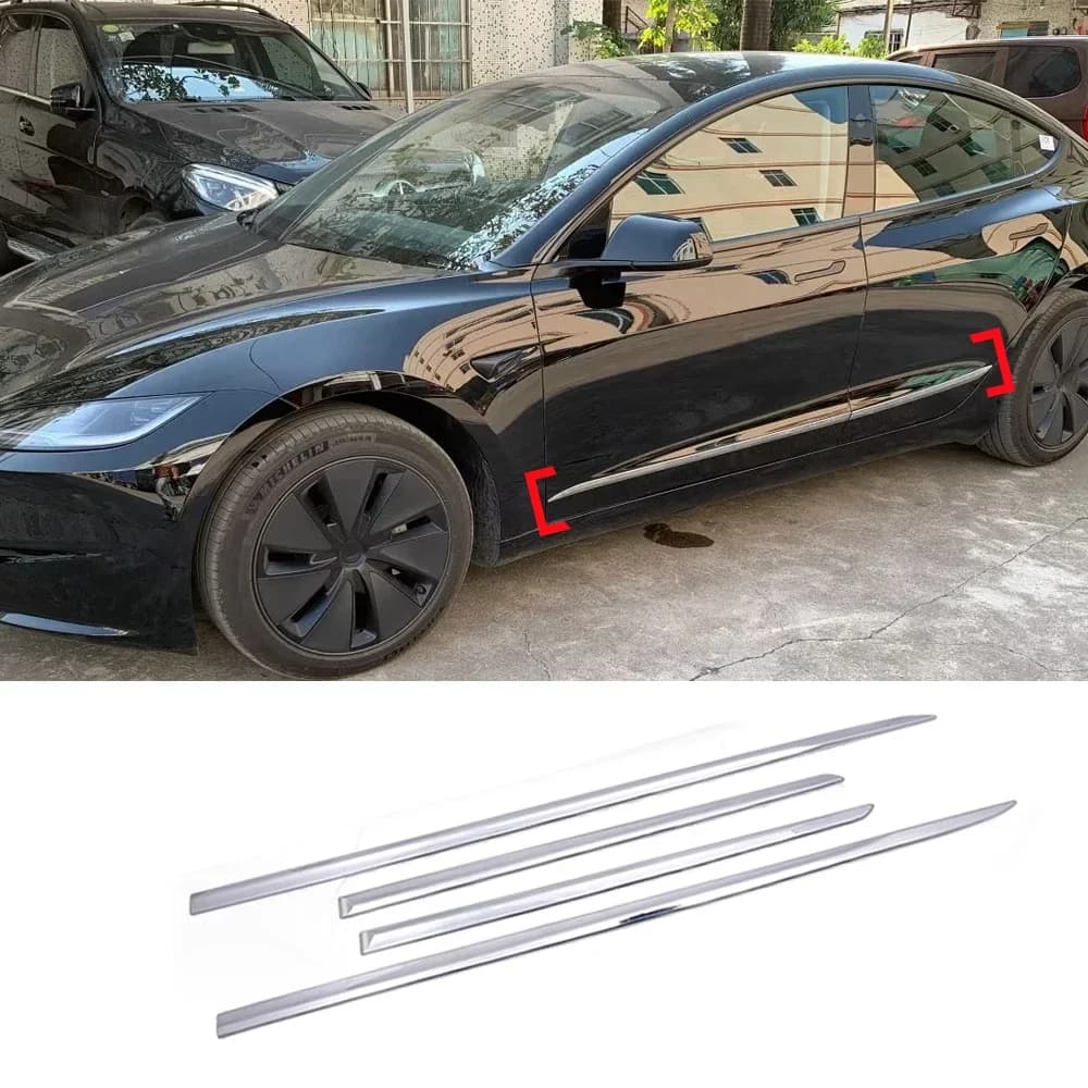 Car For Tesla Model 3 2023 2024 2025 Door Side Moulding Cover Strip Stainless Steel Protector Decoration Trim Auto Accessories