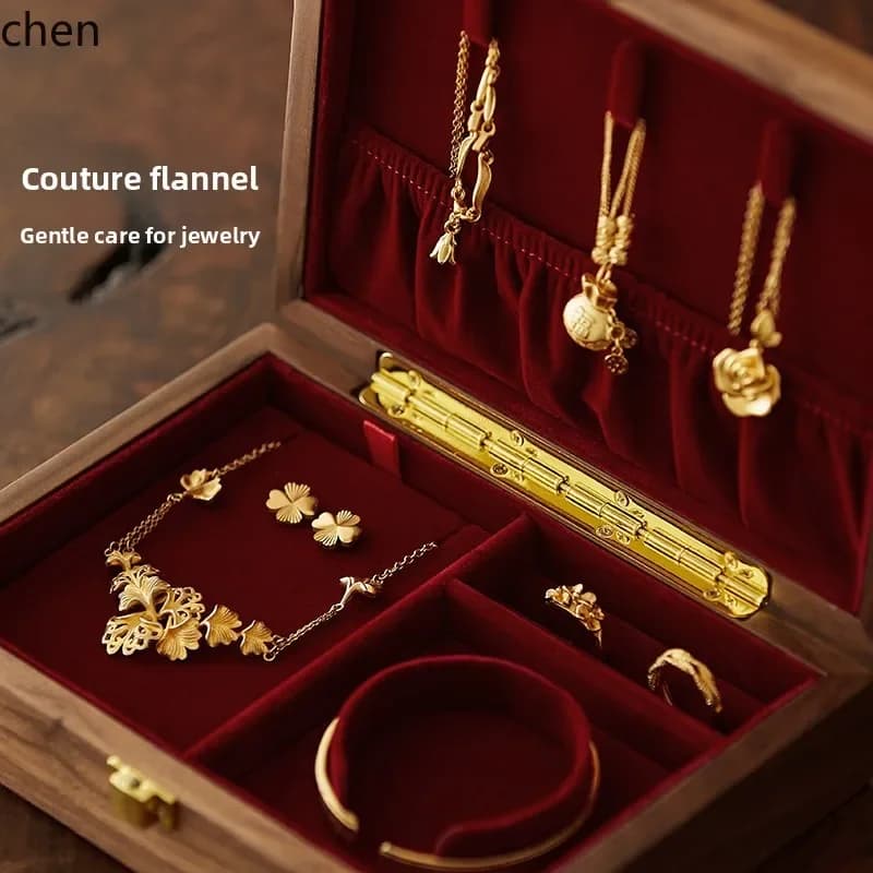 gold jewelry box, stud earrings, necklace, jewelry storage box, high-end exquisite wedding engagement gift