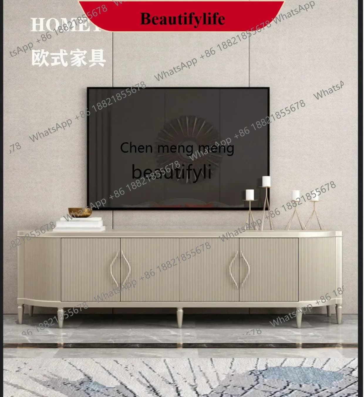 D178 Light luxury TV cabinet Coffee table Combination TV cabinet Shelf American solid wood TV cabinet
