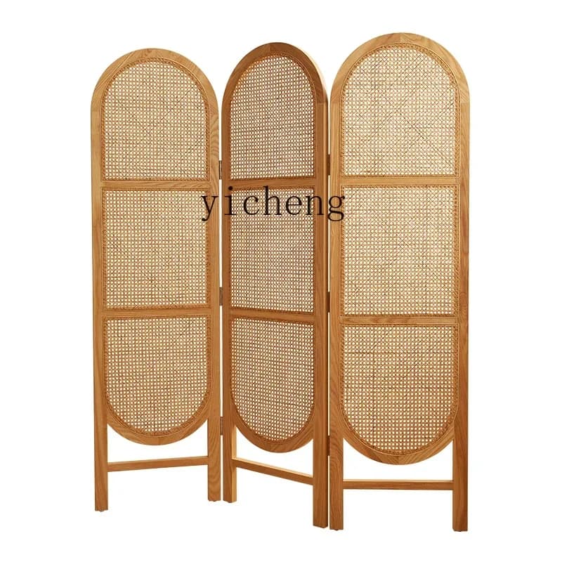 y10- Japanese rattan solid wood screen folding mobile entrance partition living room block home