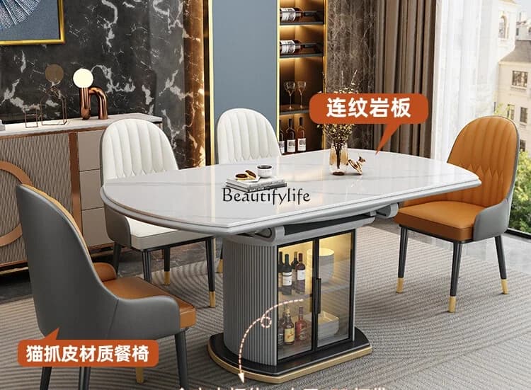 X4 Light luxury rock slab dining table simple telescopic variable round folding storage household small apartment