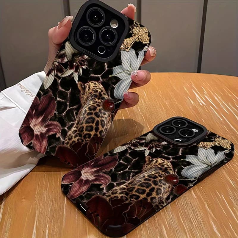 Cheetah Flower Pattern Mobile Case is suitable for iPhone14 13 12 11 7 8Pro/ Max/Plus XR XS Anti-fall and Shockproof Back Cover