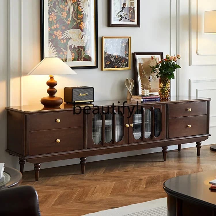 yj57 Nordic solid wood TV cabinet living room light luxury designer TV cabinet coffee table combination