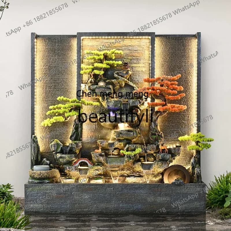 cc182R Chinese-style water curtain wall fountain landscape, mountain and flowing water ornaments, decorative clubs, hotel openin