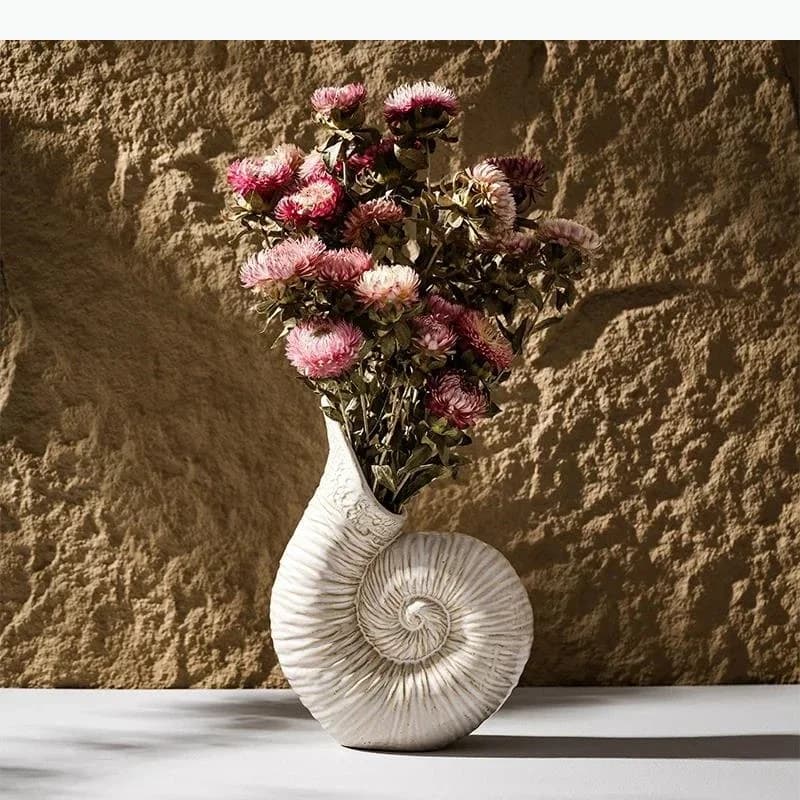 Imitation Conch Shape Ceramic Vase Desk Decoration Flowers Arrangement Artificial Flower Decorative Vases Room Aesthetic Decor